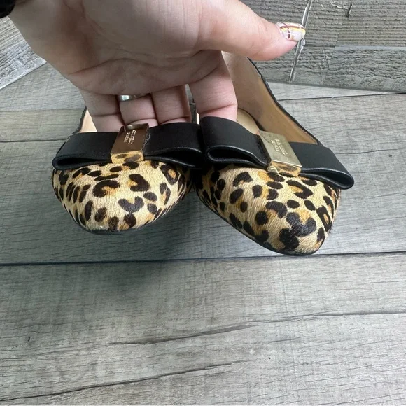 Kate S Leopard Print Norah Flats Bow Detail Calf Hair flats size 8 - Picture 3 of 7